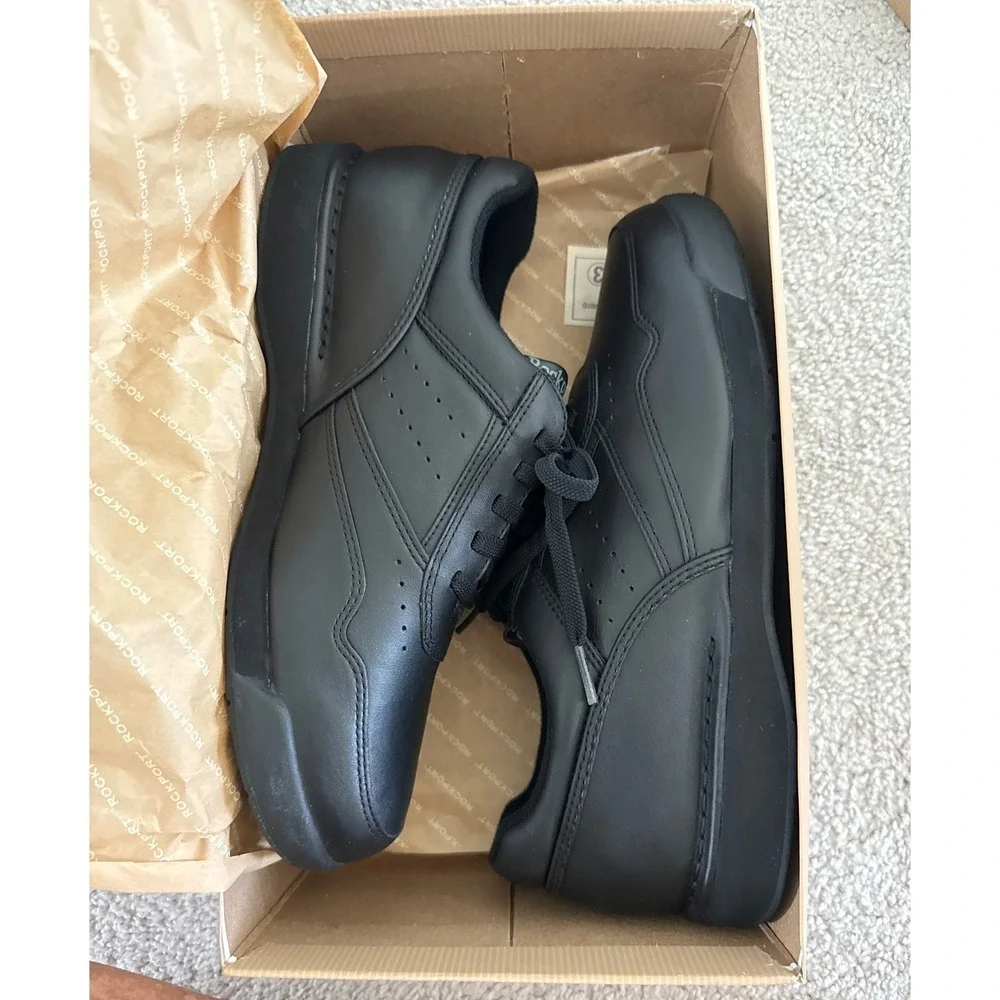Rockport MilProWalker M7108W Black Leather Walking Shoe Mens 9.5W Wide NIB New
